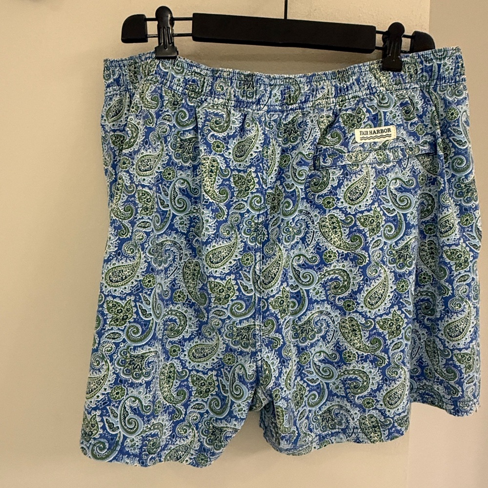 Fair Harbor Blue and Green Paisley Bungalow Liner Swim Trunks - Picture 3 of 9